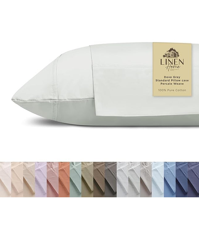 Linen Home 100% Cotton Percale Pillowcases Queen Size, Dove Grey, 2 Pieces of Pillow Case, Crisp and Cool Strong Bed Linen, 20 inches X 30 inches