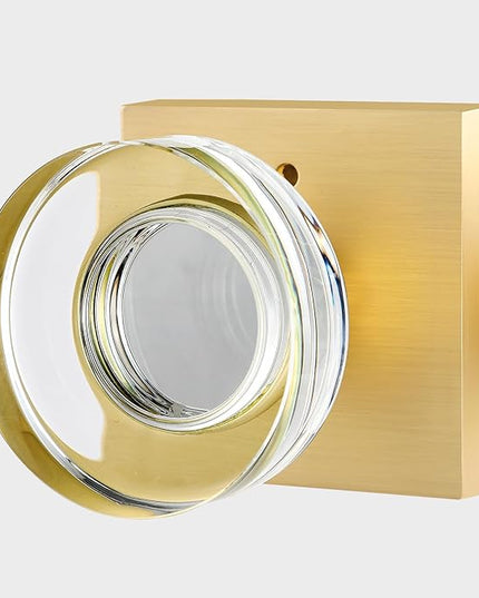 Glass Door Knobs Interior, Privacy Gold Door Knob with Lock, Round Modern Crystal Door Knobs for Bedroom Bathroom, Satin Brass