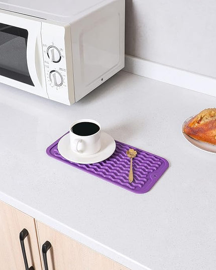 Silicone Dish Drying Mat for Multiple Usage,Easy clean,Eco-friendly,Heat-resistant Silicone Mat for Kitchen Counter or Sink,Refrigerator or Drawer Liner Purple S 12 inches x 6 inches