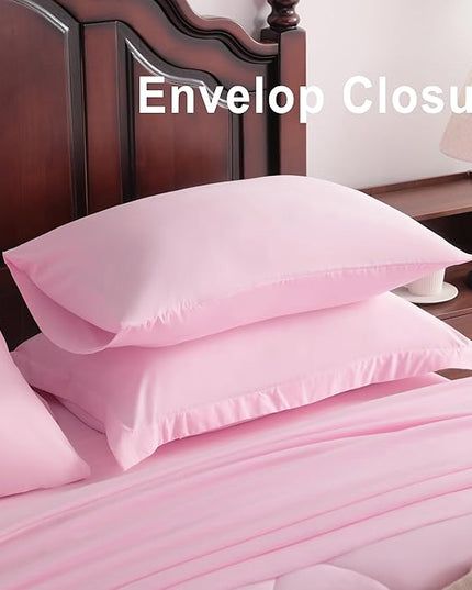 NTBAY Queen Comforter Set with Sheets, 7 Pieces Soft and Breathable Queen Bedding Set, Bed in a Bag, Down Alternative Comforter Set Solid Color All Season, Queen Bedding Set, Pink