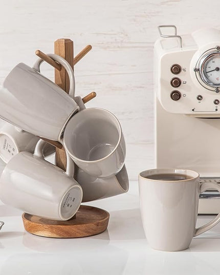 vancasso PLAYA Ceramic Coffee Mug Set of 6, 16 Oz Tea Cups with Handle for Latte, Tea, Cappuccino, Milk, Cocoa, Microwave&Dishwasher Safe, White