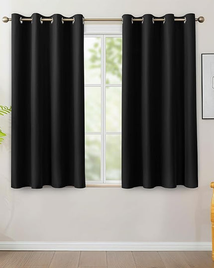 BONZER 100% Blackout Curtains 4 Panels - Thermal Insulated Grommet Window Drapes with Black Laminated Backing, Single Layer Total Room Darkening Curtain for Bedroom/Living Room, 54 x 54 Inch, Black