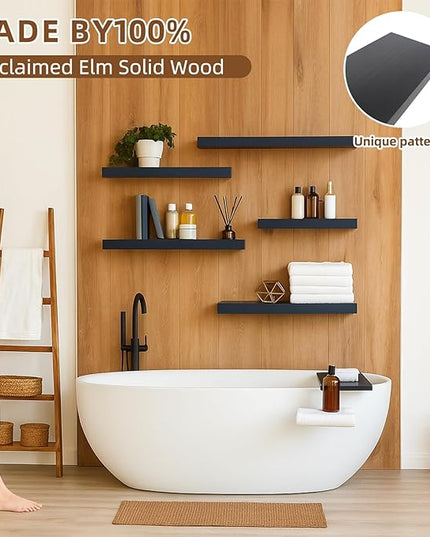 Floating Shelves for Wall, 23.6 inch Long Set of 3 Wood Rustic Wall Mounted Shelves, Display Shelf with Invisible Heavy, Large Deep Shelves for Home Decor & Storage for Living Room, Kitchen