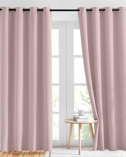 NICETOWN Light Block Window Curtains 84" Length - Home Fashion Thermal Insulated Solid Grommet Room Darkening Window Treatments for Hall Room, Blush Pink, 1 Pair, 52" Wide by 84" Long