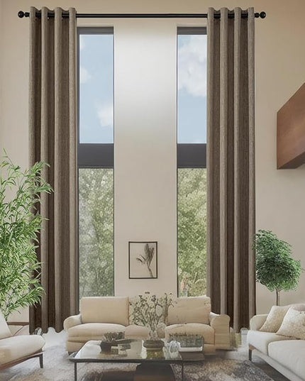 Linen Curtains 188 inch Length 2 Panels for High Ceiling Extra Long Thick Faux Linen Window Drapes Burlap Textured Curtains with Grommet for 2 Story High Living Room (52x188 Dark Coffee)