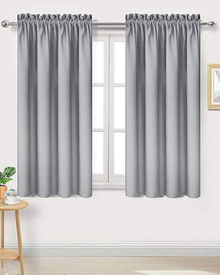 DWCN Blackout Curtains Room Darkening Thermal Insulated Bedroom Curtains Window Curtain Panels, 38 x 45 inches Long, Set of 2 Silver Grey Rod Pocket Drapes