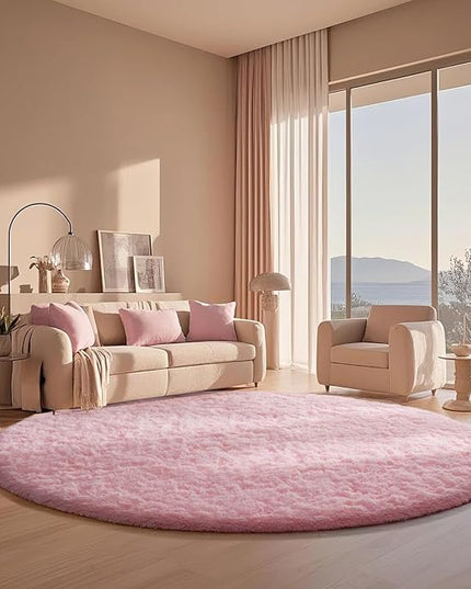 Ophanie Round Rugs 6Ft Pink Circle Area Rug, Fuzzy Bedroom Carpet, Large Shag Plush Floor Kawaii Christmas Living Room Rugs 6 foot,Cute Room Decor for Kids Teen Girls Baby Home Decor Aesthetic,Nursery