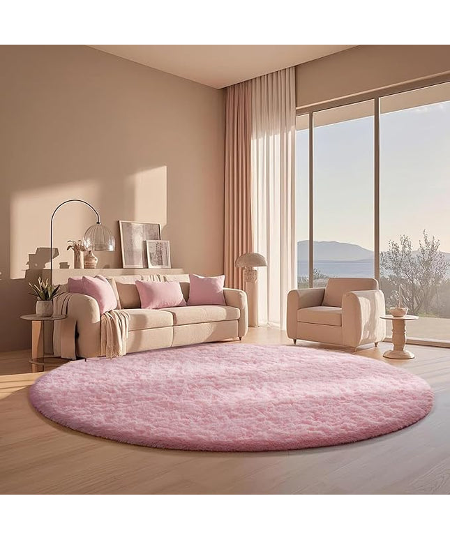 Ophanie Round Rugs 6Ft Pink Circle Area Rug, Fuzzy Bedroom Carpet, Large Shag Plush Floor Kawaii Christmas Living Room Rugs 6 foot,Cute Room Decor for Kids Teen Girls Baby Home Decor Aesthetic,Nursery