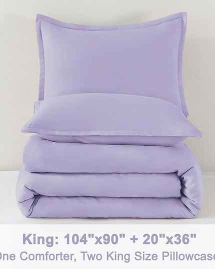 Litanika Lavender Purple Comforter King Size, 3 Pieces Lightweight Solid Bedding Comforter Set, All Season Fluffy Bed Set (104x90In Comforter & 2 Pillowcases)