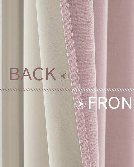 MIULEE Linen Texture Curtains for Bedroom Solid 100% Blackout Thermal Insulated Pink Curtains Grommet Room Darkening Drapes for Living Room Nursery 52x63 Inch (2 Panels)