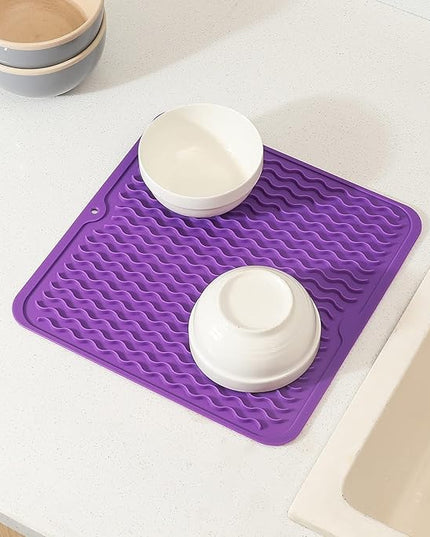 Silicone Dish Drying Mat for Multiple Usage,Easy clean,Eco-friendly,Heat-resistant Silicone Mat for Kitchen Counter or Sink,Refrigerator or Drawer liner Purple M 12 inches x 12 inches