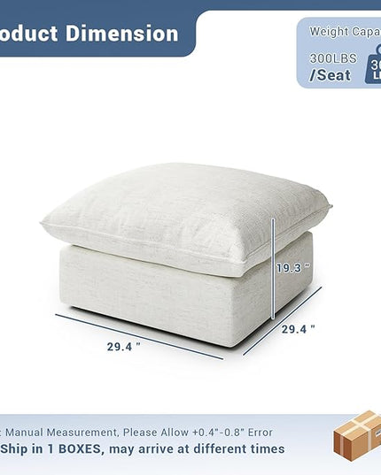 Cloud Movable Ottoman, Waterproof Down Filled Modular Sectional Sofa, High Backrest Sectional Couches for Living Room, Modern Modular Couch with Removable Cover, Cream White