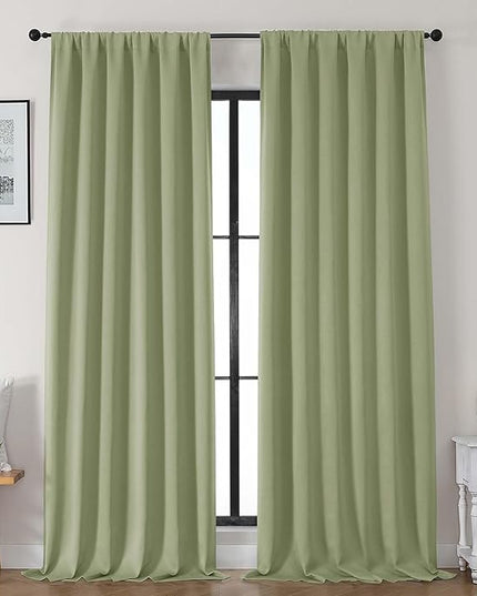Gwine Sage Green Blackout Curtains for Bedroom 96 Inch Length, Room Darkening Energy Saving Black Out Curtains for Living Room, Window Treatment Drapes with Rod Pocket, Each 50" Wx96 L, 2PC
