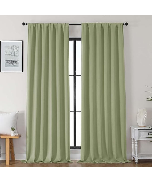 Gwine Sage Green Blackout Curtains for Bedroom 96 Inch Length, Room Darkening Energy Saving Black Out Curtains for Living Room, Window Treatment Drapes with Rod Pocket, Each 50" Wx96 L, 2PC
