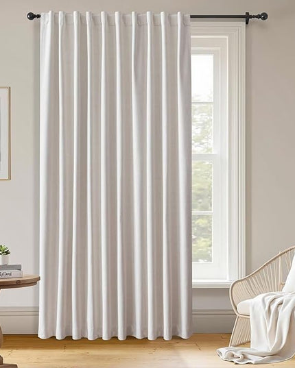 100% Blackout Curtains 84 inch Length 1 Panel Faux Linen Long Drapes for Bedroom Living Room Black Out Room Darkening Curtain Thermal Insulated Back Tab Rod Pocket(W100 x L84, Natural)