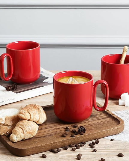 vicrays Ceramic Coffee Mug Set - 18 Ounce Large Stoneware Mug for Men Women - Unique Glazed Porcelain Mugs with Handle for Coffee Latte Tea Milk Cocoa - Set of 4 (Red)