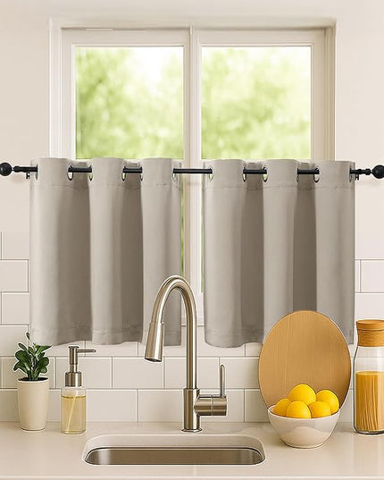 Simplebrand Stone Short Kitchen Curtains 24 Inch Length 2 Panels Set, Small Windows Room Darkening Curtain for Bathroom, Cabinet, Basement, RV Camper, Thermal Insulated Short Drapes, 40 x 24 Inch