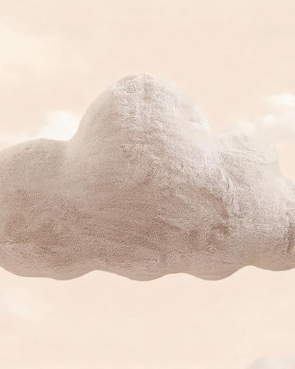 YRXRUS Cloud Pillows, Beige Cloud Shaped Pillow, Decorative Throw Pillow Gifts, Cute Plush Room Decor, Fluffy Faux Rabbit Fur 9.5"x16" Pillows for Living Bedroom Kids Room