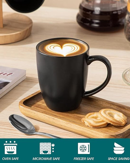 vancasso PLAYA Ceramic Coffee Mug Set of 6, 12 Oz Tea Cups with Handle for Latte, Tea, Cappuccino, Milk, Cocoa, Microwave&Dishwasher Safe, Black