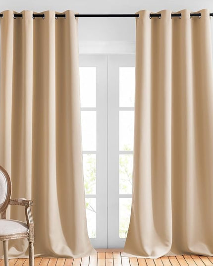 NICETOWN Blackout Curtains & Drapes for Living Room - Grommet Window Treatment Thermal Insulated Solid Sound Reducing Drapes for Bedroom (Biscotti Beige, Set of 2, W52 x L90)
