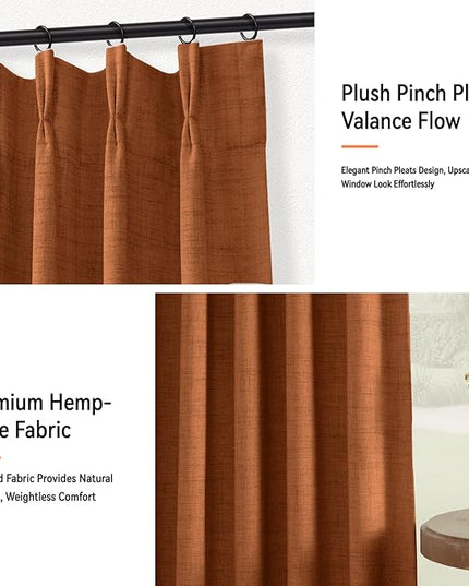 100% Blackout Shield Linen Look Textured Pinch Pleated Curtains Blackout Drapes 108 Inch Long 2 Panels Set, Faux Linen Blackout Curtains for Bedroom & Living Room, 40" W x 108" L, Burnt Orange
