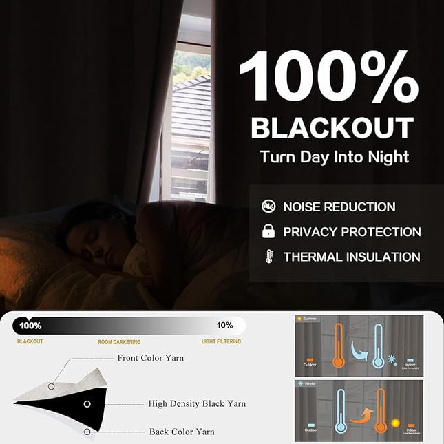 YZ HOME 102 Inches Long Curtains Pinch Pleated Blackout Linen Curtain 2 Panels for Bedroom Living Room Thermal Insulated Full Black Out Drapes Back Tab Natural Room Darkening Window Curtains, 40x102