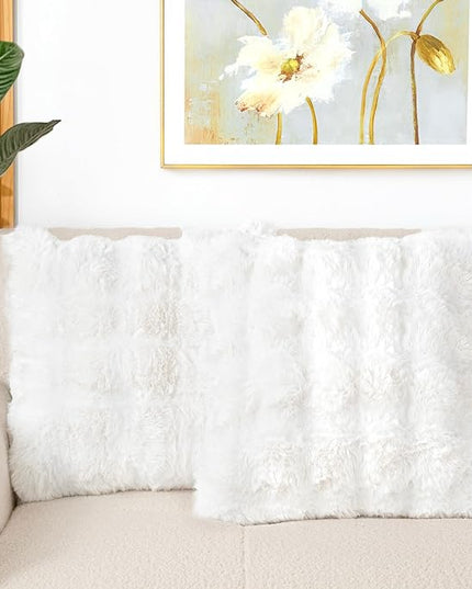 Touchat Double-Sided Rabbit Fur Pillow Covers Set of 2-20x20 Inch Ultra Plush Decorative Throw Pillows for Sofa, Bed & Home Decor, Cream