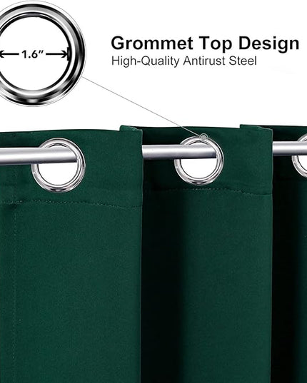 ChrisDowa Small Window Curtains for Kitchen and Bedroom - Grommet Short Thermal Insulated Room Darkening Curtains (2 Panels, Forest Green, 34 x 36 Inch)