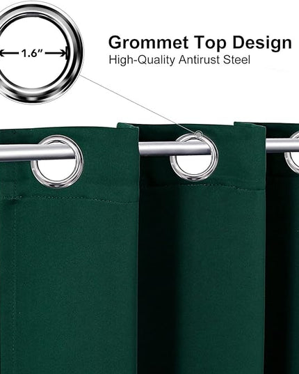 ChrisDowa Small Window Curtains 50 inches Long for Bedroom - Grommet Short Thermal Insulated Room Darkening Curtains for Kitchen (2 Panels, Forest Green, 29 x 50 Inch)