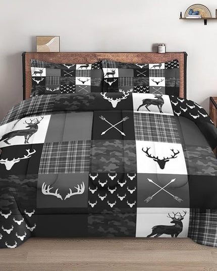 Full Size Comforter Set with 2 Pillowcases, Camouflage Camo Military 3 Pcs Bedding for Kids and Adults, Army Vintage Hunting Deer Soft Comforter Set for Bedroom Bed Decor