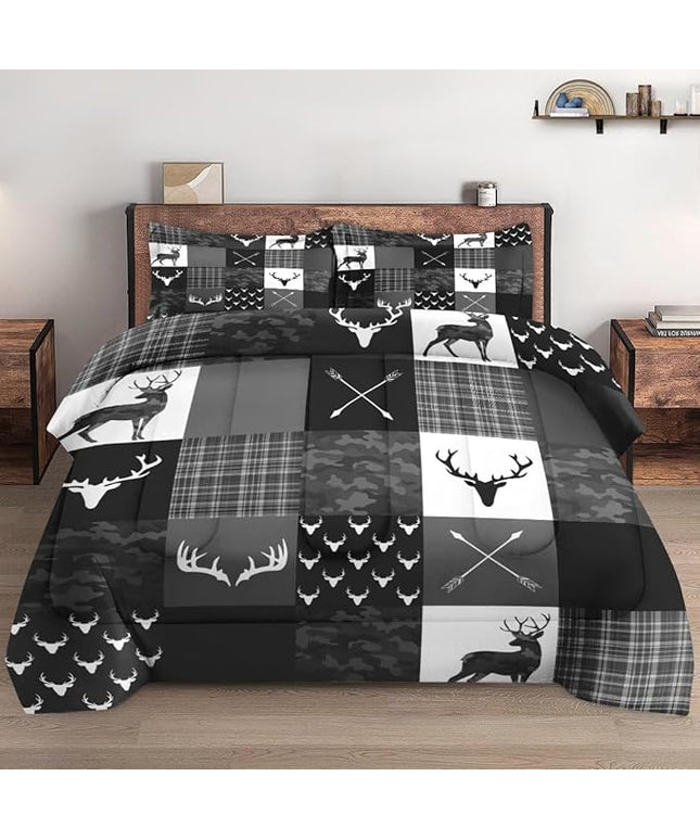 Twin Size Comforter Set with Pillowcase, Camouflage Camo Military 2 Pcs Bedding for Kids and Adults, Army Vintage Hunting Deer Soft Comforter Set for Bedroom Bed Decor