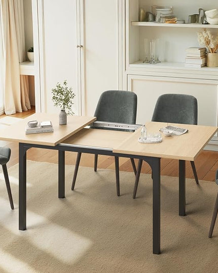Extendable Dining Table, Modern Wooden Rectangle Kitchen Table for 4-8 People with Strong Metal Legs, Space Saving Expandable Dining Room Tables for Restaurant, Conference, Natural
