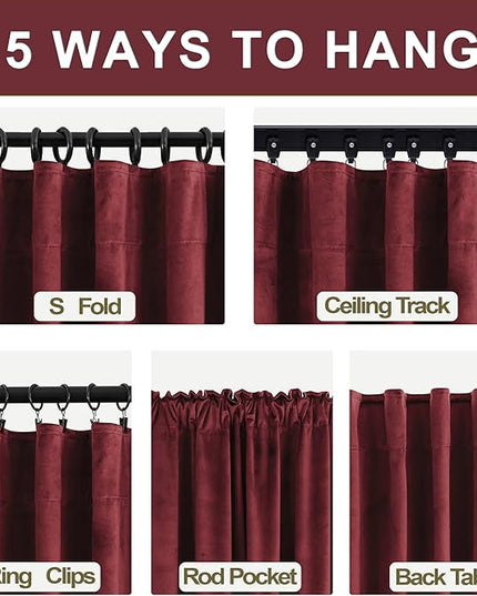 Red Velvet Pleated Blackout Curtains with Hooks, Christmas Curtains for Living Room, Cortinas Rojas De Navidad Para Sala, Holiday Curtains for Dining Bedroom Movie Theater, 84 Inch Long, 2 Panels Set