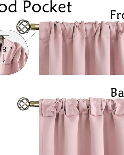 BGment Blackout Curtains 48 Inches Long for Kids Room - 34 x 48 inch Curtains Rod Pocket and Back Tab Thermal Insulated Room Darkening Curtains for Kitchen/Cafe Room, 2 Window Panels, Pink