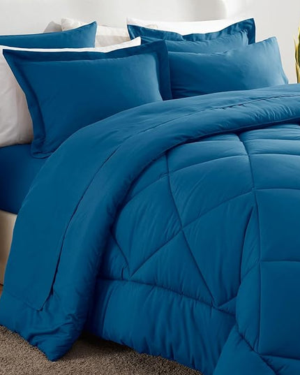 CozyLux Queen Comforter Set Teal - Bed in a Bag Queen Size 7 Pieces, Luxury Soft Bed Set for All Seasons, Bedding Set with Down Alternative Comforter, Sheets, Pillowcases & Shams