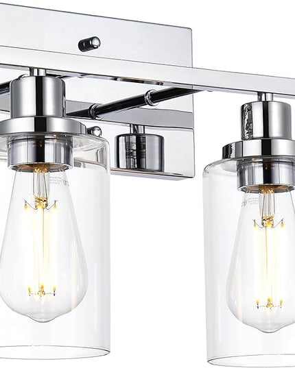 MELUCEE Sconces Wall Lighting Chrome 2-Light, Modern Bathroom Lights Over Mirror Contemporary Vanity Lighting Fixture with Clear Glass Shade (Patent No.: US D963914 S)