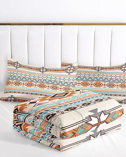 AILONEN Tribal Comforter Set Twin Size, Aztec Geometric Bedding Set, Boys Girls Traditional Duvet Set 3 Pieces, 1 Quilt and 2 Pillowcases