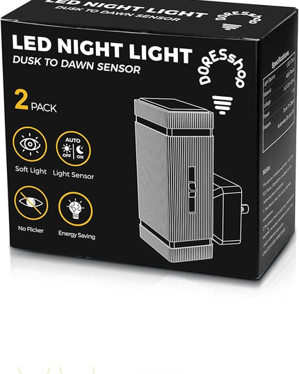 DORESshop Led Night Lights Plug into Wall [2 Pack], 1W 3000K Dimmable Night Light from 0LM to 100LM for Bathroom Hallway Bedroom Kids Room Stairway