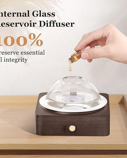 Glass Essential Oil Diffuser with Glass Reservoir & WoodBase, 200ml Ultrasonic Lock Color Timer Auto-Off 7 Color Light Aroma Glass Dome Diffuser for Home Office Bedroom Yoga - Dark Brown