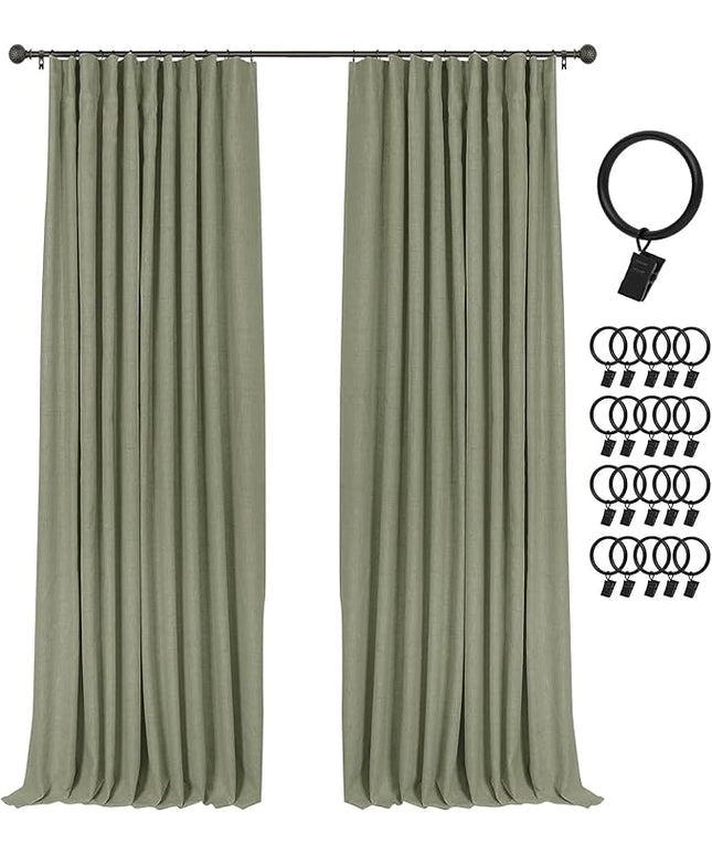 INOVADAY 100% Blackout Curtains for Bedroom, Black Out Curtains 96 Inch Long, Polyester Blackout Drapes, Thermal Insulated Room Darkening for Living Room, 2 Panels - Light Sage Green, W50xL96