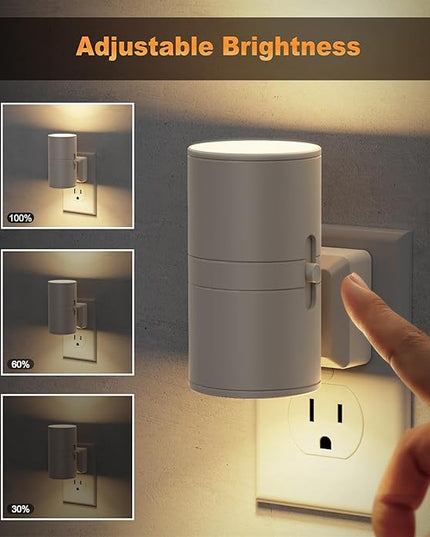 JandCase Night Lights Plug into Wall, Dimmable Gray Night Lights with Dusk to Dawn Light Sensor, Soft White 3000K, 0-100LM Adjustable Brightness Nightlight for Hallway Bathroom, 2 Pack