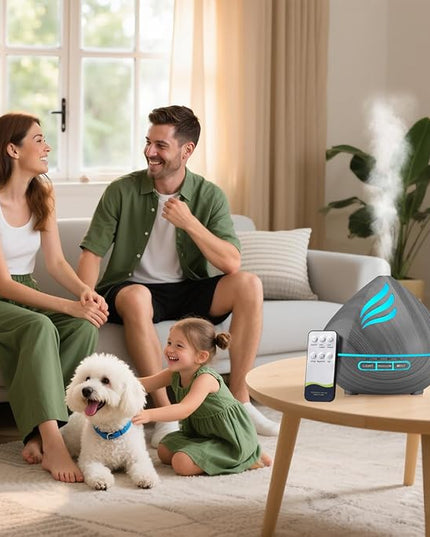 Essential Oil Scent Diffuser: 500ML Aroma Diffuser with Remote Control, Large Fragrance Aromatherapy Diffuser for Bedroom Home, Mist Humidifier & 14 Colors LED Lights and waterless Auto-Off, Dark Grey