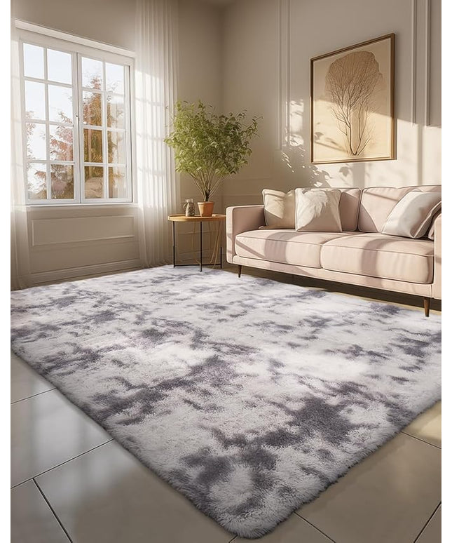 Ophanie Grey and White Area Rugs for Living Room 5x7, Fluffy Shag Large Fuzzy Plush Soft Carpets, Floor Shaggy Rugs for Bedroom, Carpet for Kids Boys Girls Dorm Nursery Home Decor Aesthetic