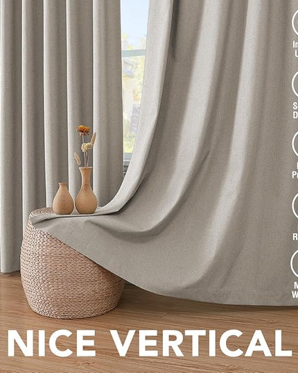 H.VERSAILTEX Primitive Linen Curtains 100% Blackout Curtain Drapes Burlap Fabric Curtains with White Thermal Insulated Liner, Grommet Top Drapes Living Room/Bedroom (2 Panels, 42 x 54 Inch, Stone)