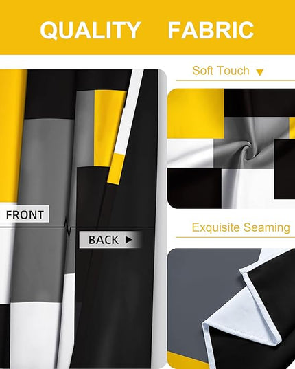 Yellow 100% Blackout Curtains for Bedroom 63 inch Length 2 Panels Set White Grey Modern Abstract Geometric Black Out Curtains Insulated Room Darkening Window Drapes for Living Room, 42Wx63L