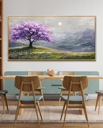 FUHAIHUA Wood Framed Canvas Wall Art For Living Room Large Wall Decor For Office Bedroom Decorations Purple Tree Pictures Farmhouse Painting Artwork Room Wall Mural Aesthetic Home Decor 30x60 In