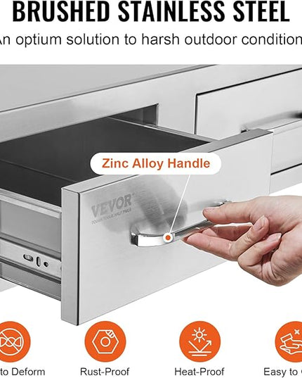 VEVOR Outdoor Kitchen Drawers 30" W x 10" H x 20" D, Horizontal Double BBQ Access Drawers Stainless Steel with Handle, BBQ Island Drawers for Outdoor Kitchens or Patio Grill Station