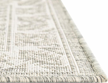 Rugs.com Outdoor Aztec Collection Rug – 10' x 13' Light Gray Flatweave Rug Perfect for Living Rooms, Large Dining Rooms, Open Floorplans