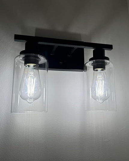 MELUCEE 2-Light Industrial Bathroom Lighting Oil Rubbed Bronze with Clear Glass Shade, Porch Light Fixtures Wall Mount Sconces for Bedroom Living Room Kitchen (Patent No.: US D963914 S)