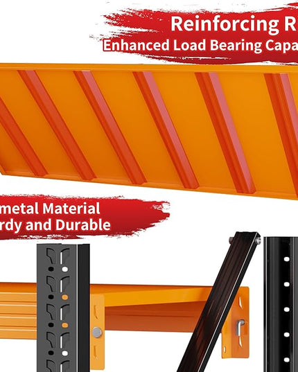 5000LBS Garage Shelving 59" W Garage Shelving Heavy Duty 4-Tier Metal Storage Shelves Adjustable Shelf Unit Storage Rack for Basement Supermarket Warehouse 59" W x 20" D x 78" H Black-Orange